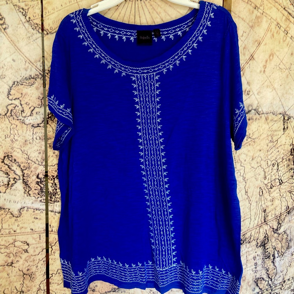 L Embroidered Blue Top